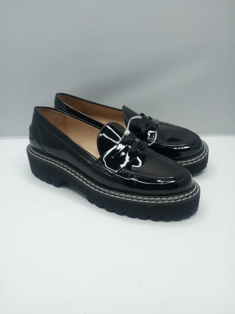 Jon Josef Women's Penny Loafers New - Black Patent Leather Thick Chunky (Size 6)